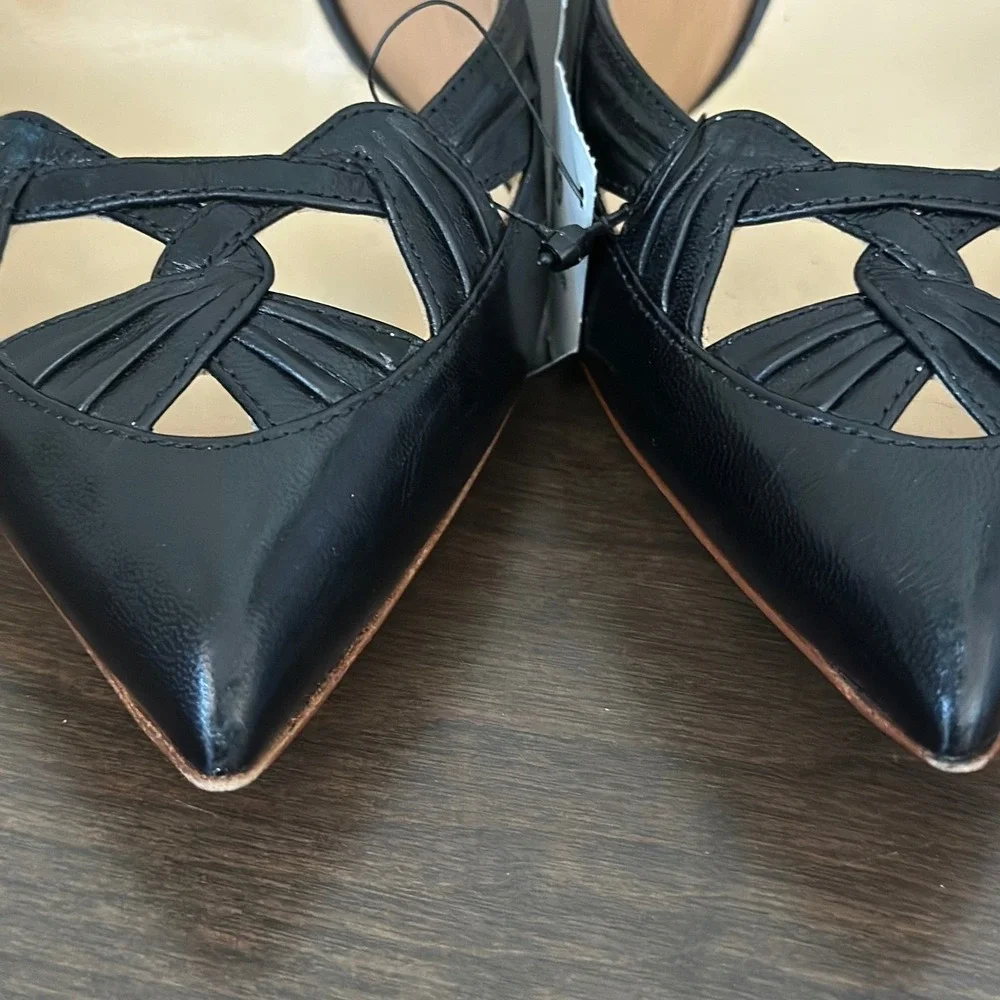 Francesco Russo Black Leather Pointed Toe CutOut Stiletto‎ Heel Pump Paris 38